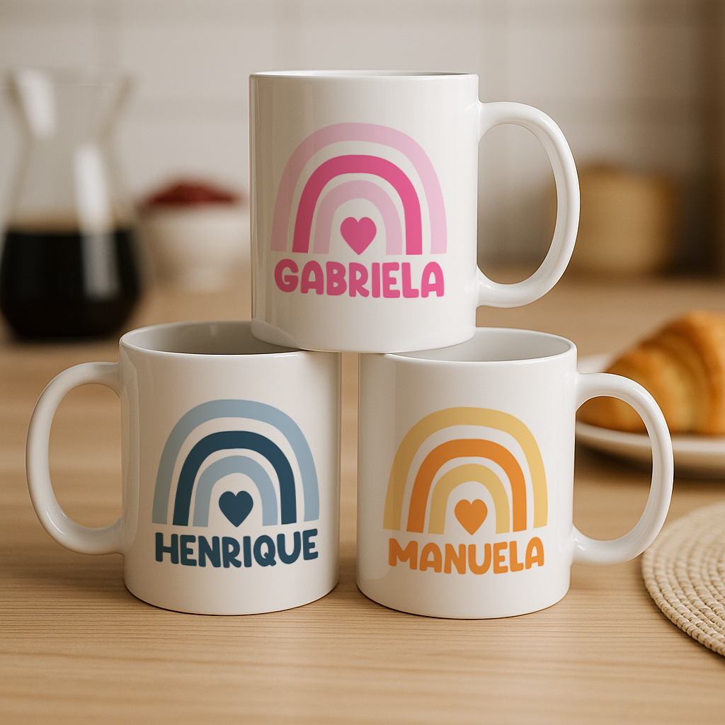 Caneca Personalizada com Nome - Arco Íris Boho